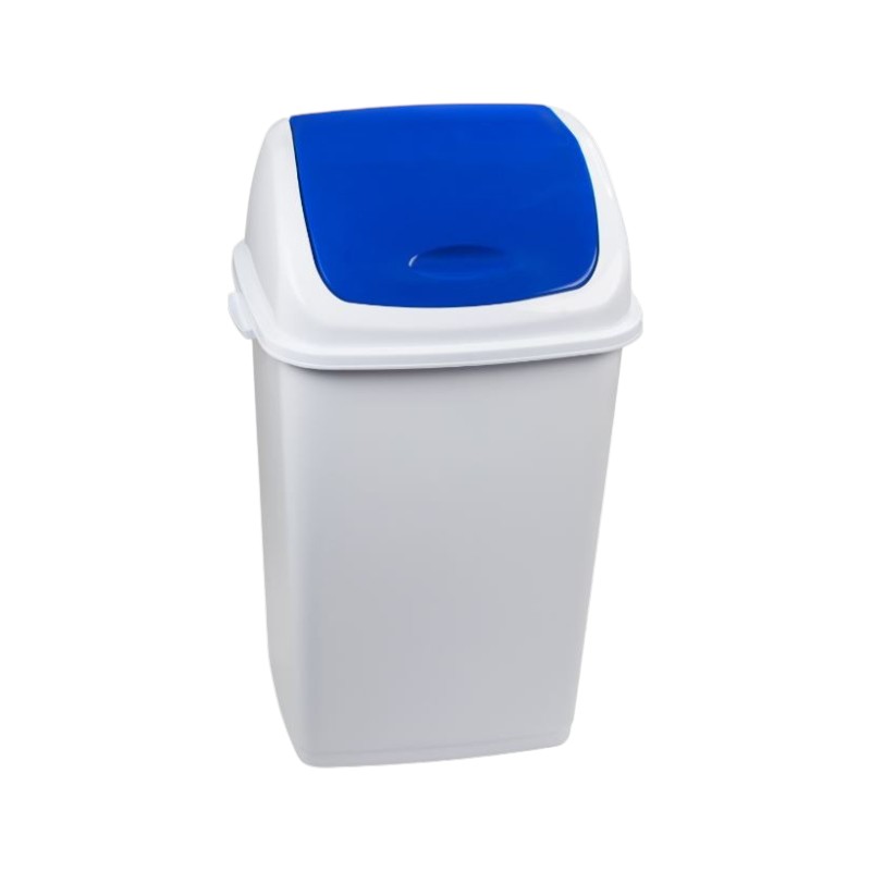 Afvalbak met scharnierend deksel - Kunststof - Wit en blauw - 50 liter